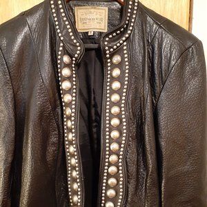 Vintage DD Ranchwear Black Leather Jacket with Faux Silver Studs